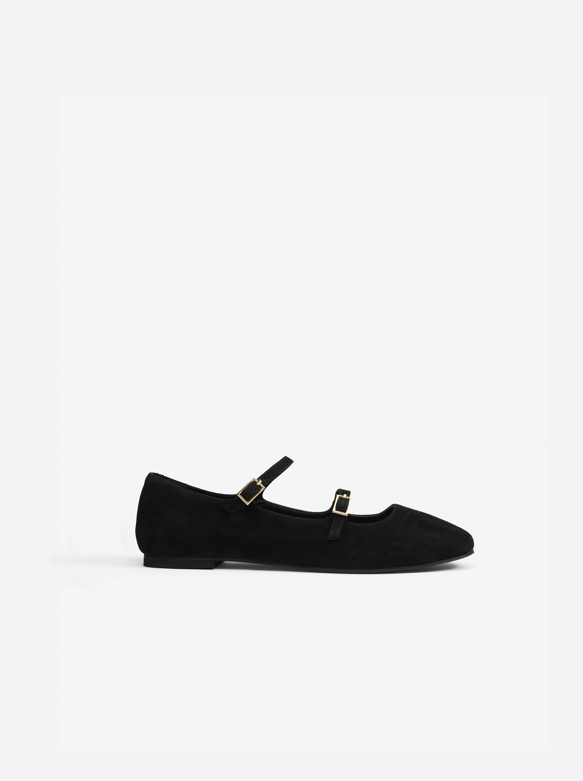 Manu Ballet Flats With Double Belt Black Suede