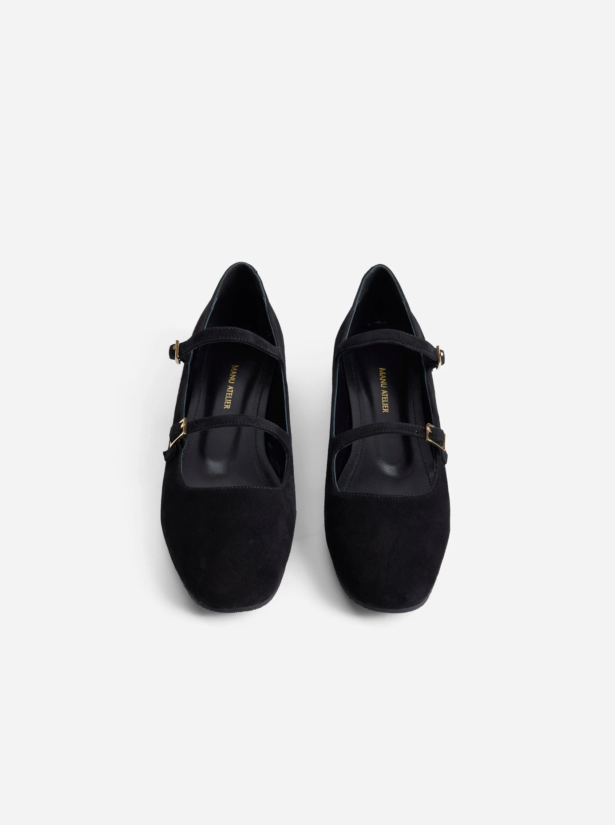 Manu Ballet Flats With Double Belt Black Suede - Image 2